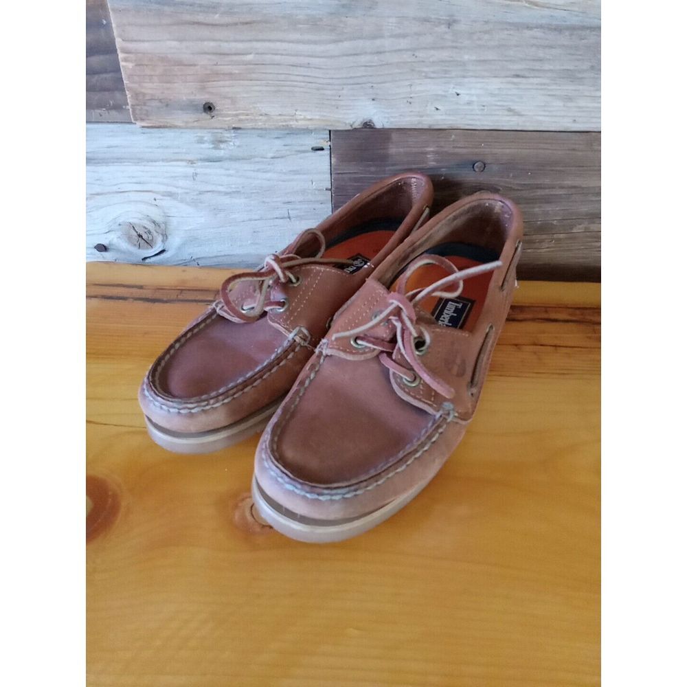 Timberland Boat Shoes Womens 5.5 Flats Slip On M3947R Brown Leather Moc Toe - Picture 2 of 9